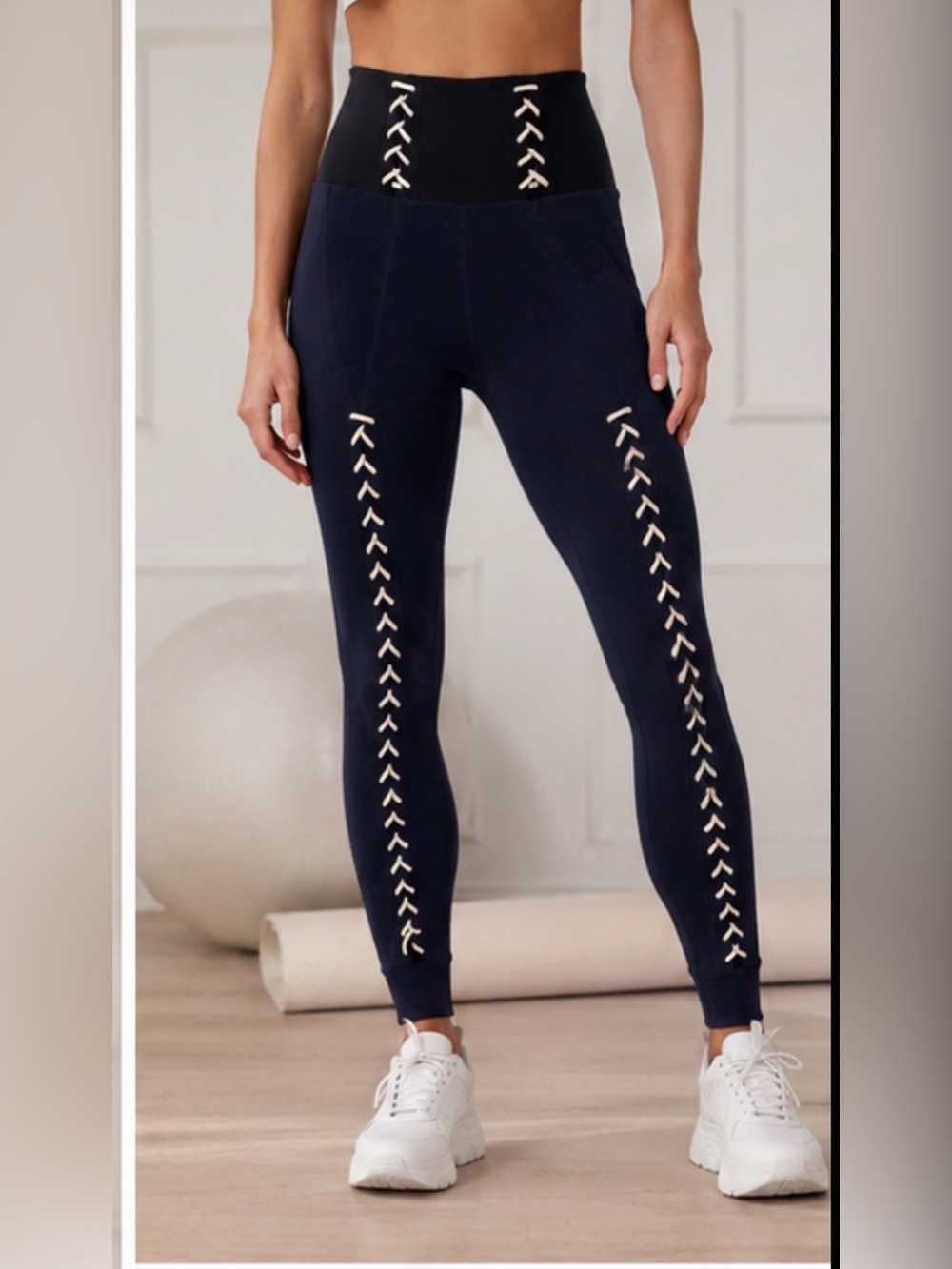 Jonathan Simkhai x Carbon38 Lace-Up Corset Leggings | Navy Blue | Size Small